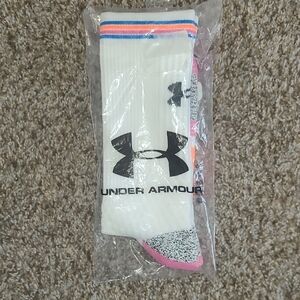 Under Armour White Socks with Pink and Blue Accents